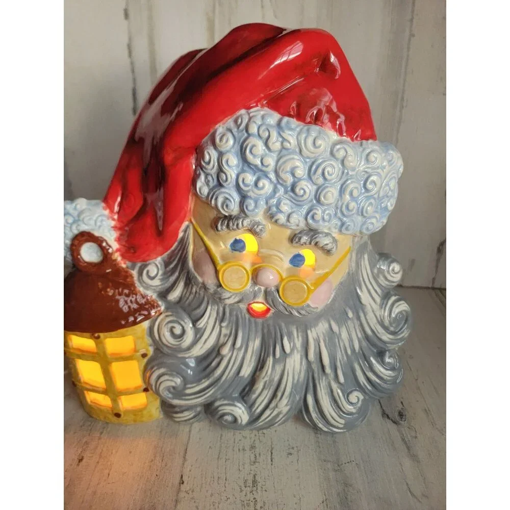 Ceramic bisque vintage light up Santa Claus Lantern Xmas‎ decor